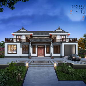 b5671农村二层别墅带阳台中式四合院自建房设计图别墅小楼新款全