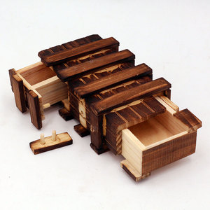 孔明锁三开魔盒鲁班锁古典木质毅力玩具成人休闲智力解锁玩具包邮