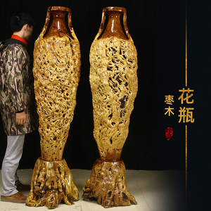 枣木根雕花瓶