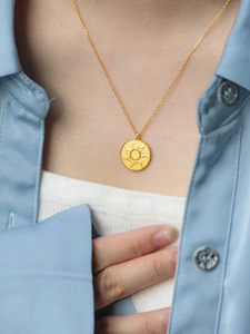 周大福ing系列时尚太阳圆牌足金黄金项链金价计价新款精品f217638