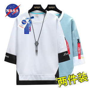 NASA七分袖t恤男士韩版潮流个性夏季五分袖男装2024新款冰丝衣服