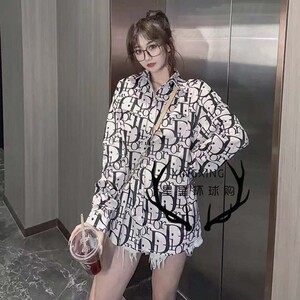 dior/迪奥21新款老花满logo冰丝衬衫男春夏防晒衣女雪纺衫衬衣女