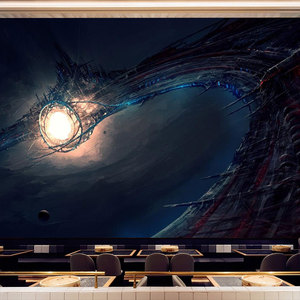科幻宇宙飞船壁纸星空ktv酒吧网吧背景墙太空星球儿童房壁画墙纸