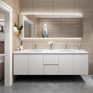 定制双盆浴室柜组合现代简约挂墙式卫生间洗漱台洗手池洗脸台盆柜