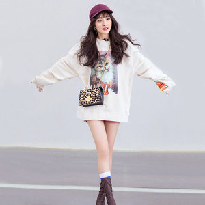 杨幂同款卫衣女薄款无帽白色松松垮垮oversiz