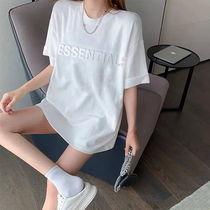 ESSENTIALS白色短袖t恤女夏季新款情侣装立体浮雕字母印花FOG潮牌