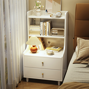 实木床头柜小户型简约现代床边收纳置物架卧室储物柜子带书架一体