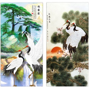 松鹤延年挂画仙鹤迎客松山水自粘画书房客厅玄关壁画老人生日祝寿