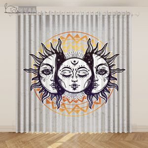 太阳月亮之神阴晴圆缺星座插画图腾花纹工作室个性网红窗帘布定制