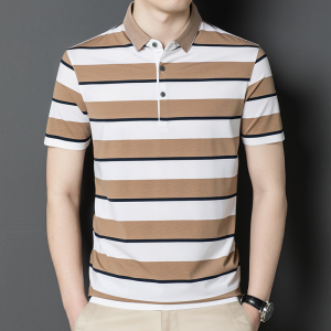 京东购物商城官网男装短袖t恤条纹宽松体恤翻领polo衫爸爸装上衣