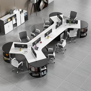 异形办公桌6人位设计师创意职员办公桌椅组合多人白色转角工作台