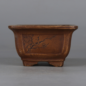 仿文革名家顾绍培制款宜兴紫砂竹梅文字四方花盆微型花盆多肉盆
