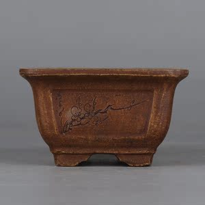 仿文革名家顾绍培制款宜兴紫砂梅竹四方花盆多肉微型花盆小盆景盆
