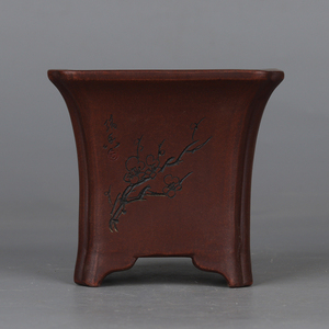 仿近代名家葛明祥制款紫砂兰梅四方倒角小花盆微型迷你小盆景花盆