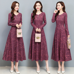 女装长裙京东购物商城官网高级感毛呢连衣裙春秋加厚羊毛打底裙子