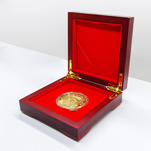 钱币收藏盒硬币保护盒 单枚纪念币收纳盒中式红色方形小木盒复古