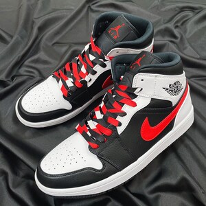 ade适配air jordan 1 mid aj1黑白红 熊猫 红钩红勾 中帮鞋带