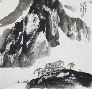 王胜国画精品斗方大写意山水禅意山水抽象山水国画《岭南幽居》