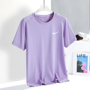 耐克顿冰丝短袖t恤女夏季圆领宽松透气上衣休闲运动速干打底衫男t