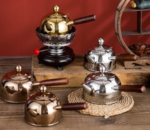 煮茶壶 日式侧把壶木手柄 不锈钢壶 电磁炉平底小烧水壶 天然气壶