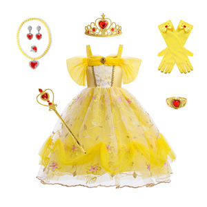 贝尔公主万圣节蓬蓬裙裙儿童礼服美女与野兽女童贝儿公主服装