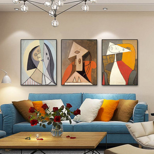 毕加索手绘油画 现代简约抽象人物装饰画客厅三联组合沙发背景画