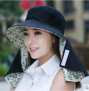 韩版夏季女纯棉防晒帽防紫外线遮阳帽日系布帽双面可折叠采茶帽