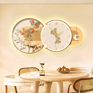 暖居餐厅装饰画带钟表寓意好客厅挂钟家用静音时钟挂画饭厅墙壁画