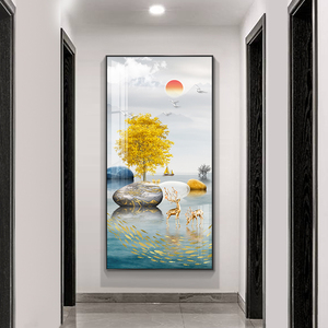 北欧玄关装饰画入户走廊过道竖版挂画轻奢现代高档壁画正对门墙画