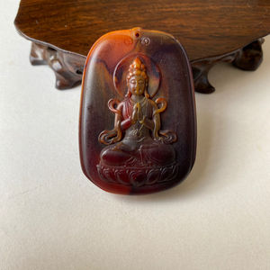龙涎香观音吊坠 平安观音牌 双面雕刻六字真言