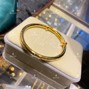 曦沐珠宝黄金手镯足金999光板光面整体粗圆棍抽拉调节复古休闲