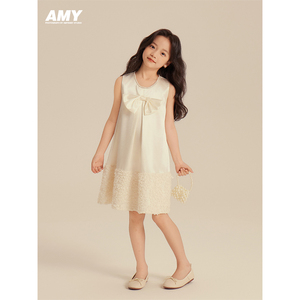 Amybaby女童连衣裙2024新款夏装儿童小香风公主裙蛋糕裙背心裙