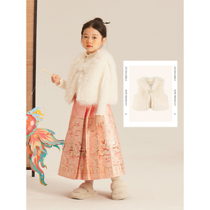Amybaby女童马甲2023新款儿童冬季轻奢高级感气质白色皮草外套