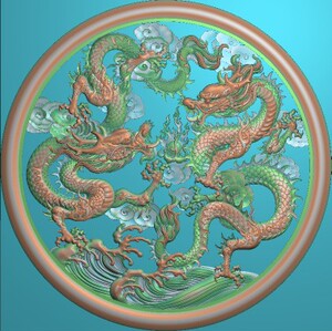 圆形对龙二龙戏珠圆盘石雕挂屏圆龙屏风精雕图浮雕图