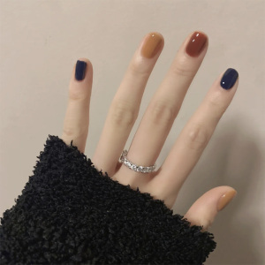 穿戴美甲定制纯色跳色假指甲贴片秋冬款焦糖显白成品穿戴式可拆卸