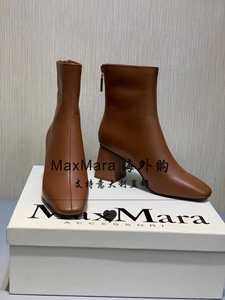 国内现货 MaxMara 2023春夏纯色时尚百搭拉链高跟时装短筒靴 ABBY