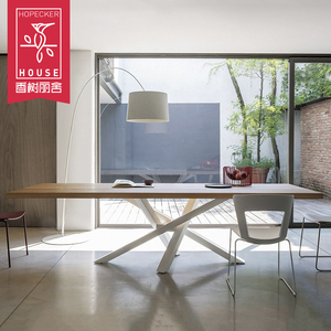 实木餐桌椅组合北欧风格家具现代简约创意个性铁艺长方形洽谈长桌