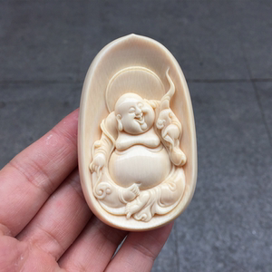 猛犸象牙制品雕刻福在眼前挂牌大师李小珍款弥勒佛吊坠件文玩项链