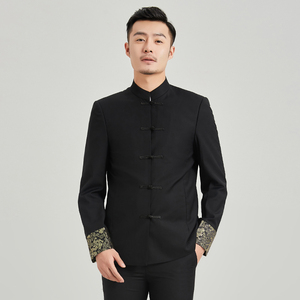 立领唐装男士修身青年中国风龙纹新中式盘扣结婚礼年会表演主持服