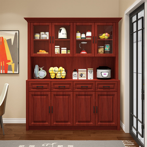 北欧苹果木色餐边柜现代简约餐柜边柜客厅柜子靠墙一体厨房储物柜