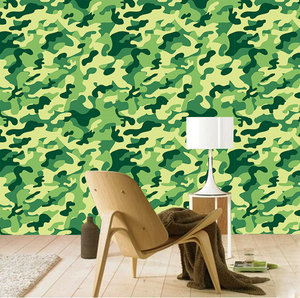 餐厅饭店深军绿色风迷彩墙纸部队宿舍背景壁纸儿童房装饰涂鸦壁画