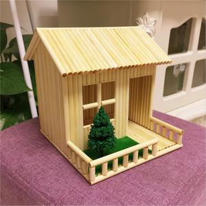 手工制作房子模型一次性筷子竹制diy松树房成品创意作业工艺品