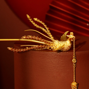 结婚三金足金999发簪金钗古风头发饰凤凰黄金婚嫁凤钗凤冠女正品