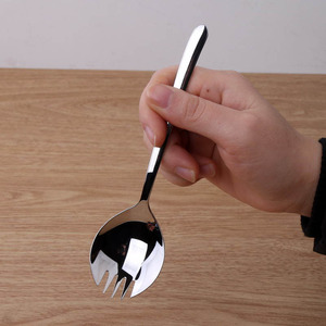 304不锈钢勺西餐沙拉叉子勺旅游便携两用叉勺一体色拉叉学生勺叉