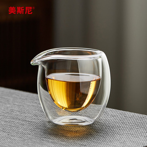 美斯尼玻璃公道杯双层防烫茶海单个高硼硅茶具分茶器功夫茶具配件