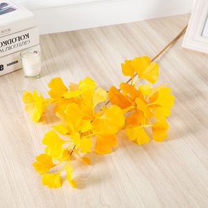 仿真黄色银杏叶装饰树叶假叶子塑料树枝绢花婚礼室内造型工程装饰