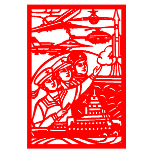 d084建军节窗贴背景墙宣纸剪纸作业学校教室墙贴画刻纸刻画成品