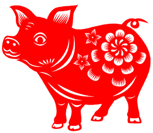 dc12猪传统窗花十二生肖动物宣纸植绒毛毡镂空剪纸成品