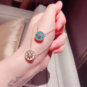 dior/迪奥 18k玫瑰金 幸运八芒星 罗盘 镶钻白贝母锁骨链 项链女