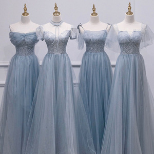 灰蓝色伴娘服2024新款姐妹团伴娘礼服女夏季气质小众高级平时可穿